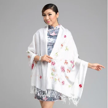 

White Embroider Flower New Fashion Autumn Winter Lady's 100% Soft Pashima Shawl Scarf Warp Warm 1125