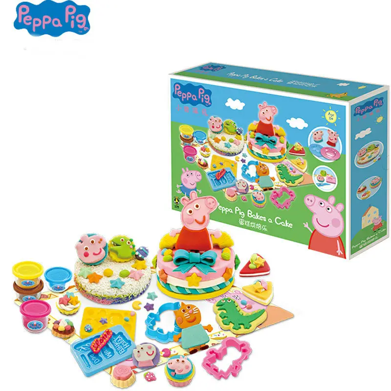 

Genuine Peppa Pig clay Learning fun Birthday Cake Spaghetti House Ice Cream Dough Activity Set Creative Official Kids Toy gift