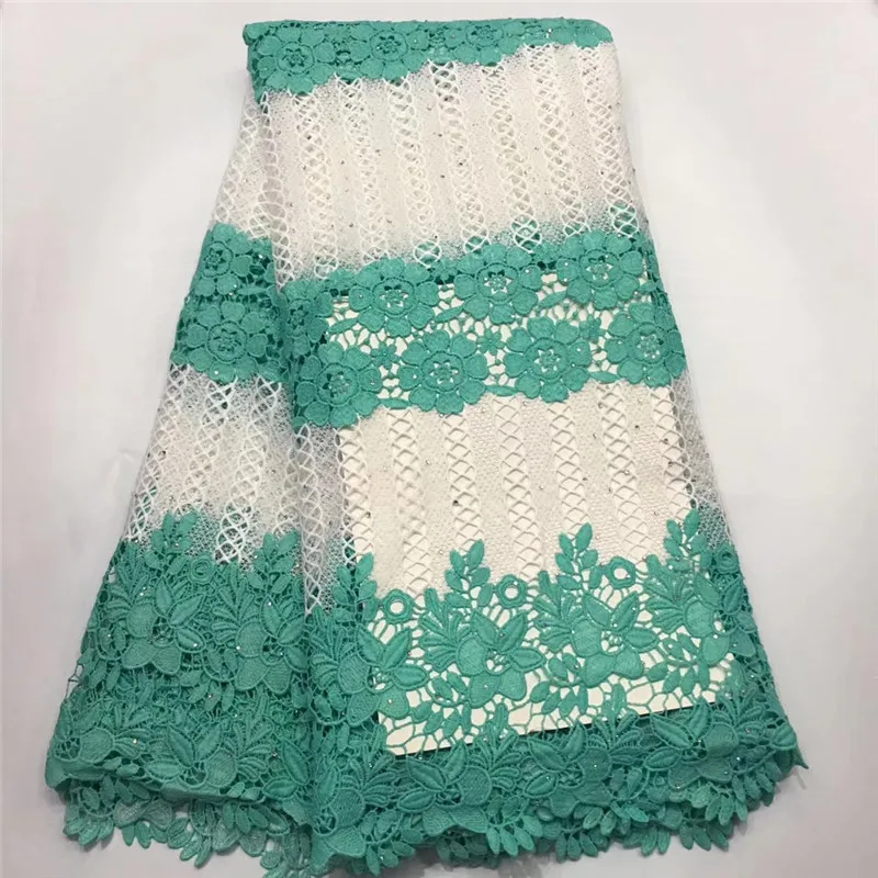 

Factory offers White/green lace fabric high quality latest Brand African Guipure cord lace With stones fabric for Party Dresses