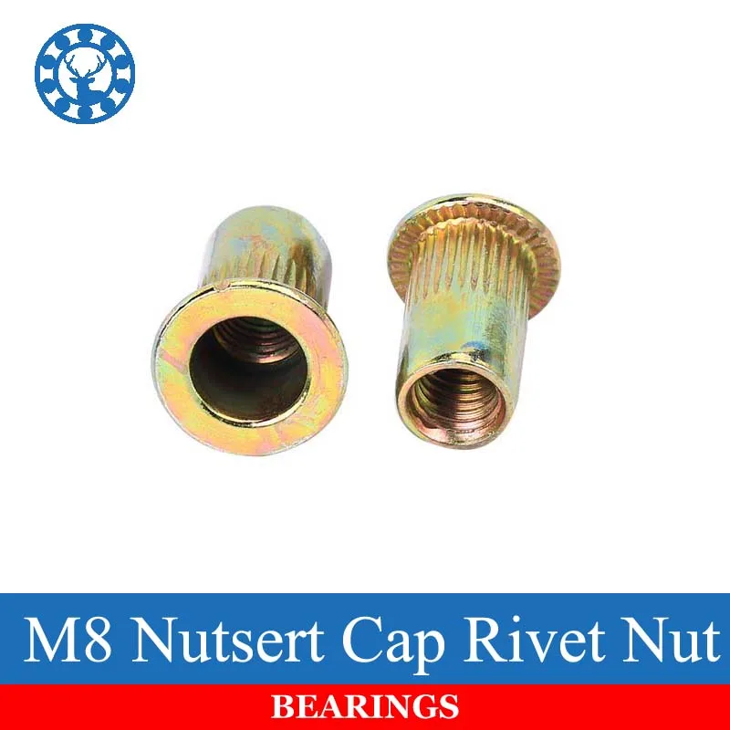 20Pcs M8 Zinc Plated Carbon Steel Knurled Nuts Rivnut Flat Head