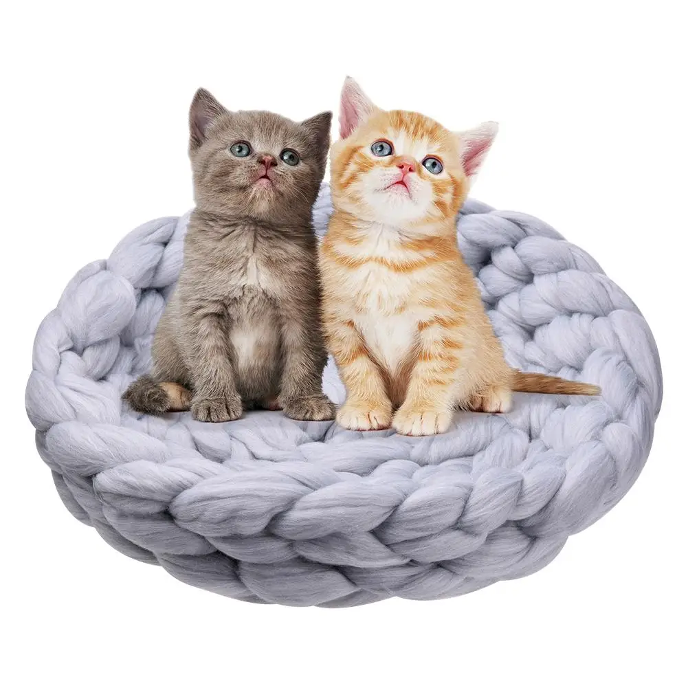 

Hot! Pet Cat Bed Small Dog Puppy Kennel Sofa Thick Woolen Knitting Kennel Hand-Knitted Bed Pet Mat Cat House Sleeping Warm Nest