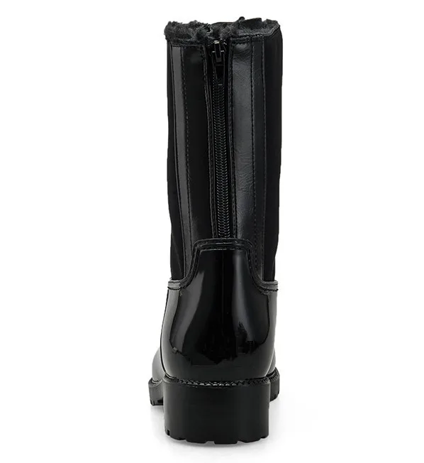 Glissière Non Tr213 up Rainboots Pluie Femme Dentelle slip Femmes Dos Fourrure Bottes Court Black Au Chaussures Chaude Talons D'eau Rouroliu Carré Étanche wzXOSBxq