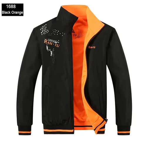 1688-black orange Новинка, Мужская ветровка, Спортивная двухсторонняя куртка-бомбер, Мужская Осенняя зимняя спортивная куртка, размер L~ 5XL - Цвет: 1688-black orange