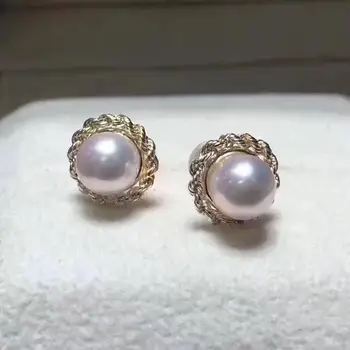 

gorgeous10-11mm south sea round white pearl stud earring yellow gold