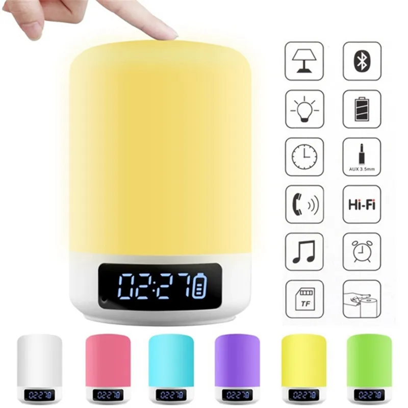 

Multifunction Night Light 5W Smart Touch Wireless Bluetooth Speaker Music Clock LED Bedside Lamp Dimmable Colorful Night Lights