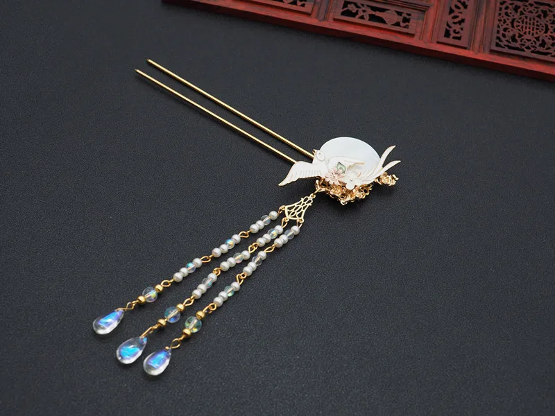 a hairpin Древний стиль Hanfu шпилька птица пресноводная оболочка небольшой свежий шаг шпилька головной убор - Цвет: a hairpin