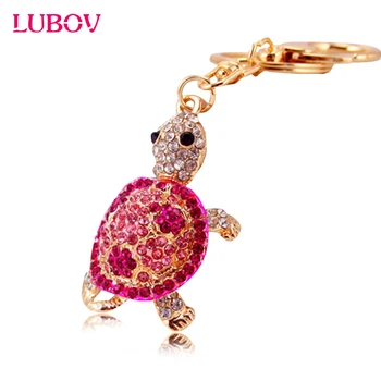 

Cute Trinket Gold-color Rhinestone Tortoise Keychains Metal Car Keyring 2016 Fashion Animal Turtle Women Handbag Key Holder