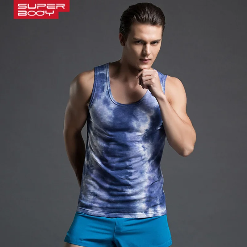 

2015 New men's tank top personality print multi colour male pure cotton sexy vest male vest at home 3 colors