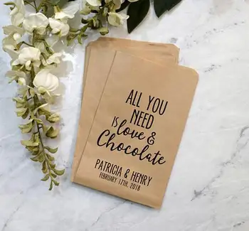 

custom Love & Chocolate Wedding popcorn candy Buffet treat bags BIRTHDAY Bridal baby Shower Bakery Cookie Favors packets
