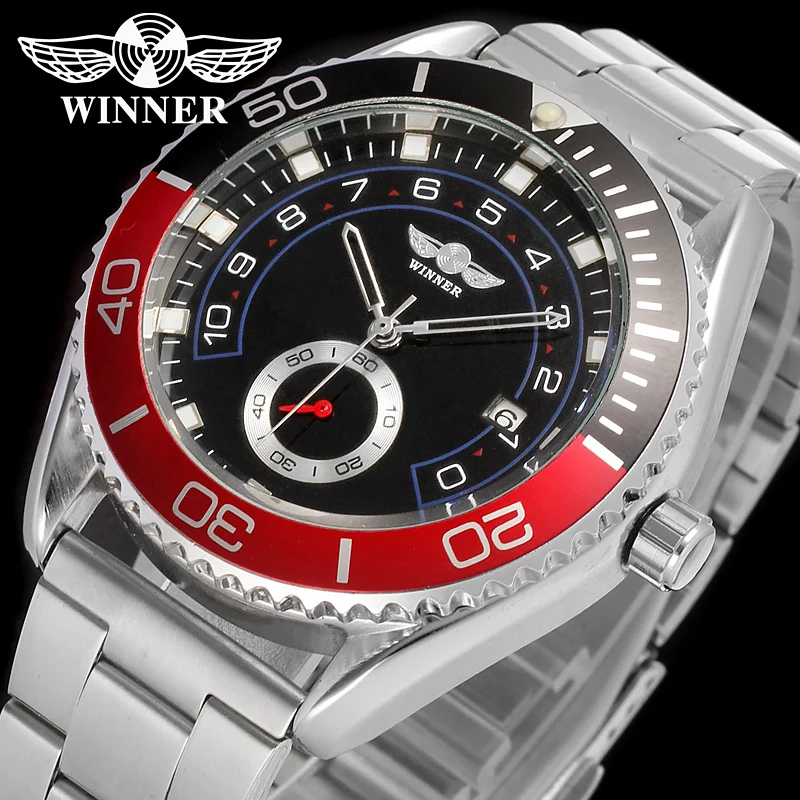 font b WINNER b font Men Luxury Brand Date Display Silver Stainless Steel Watch Automatic