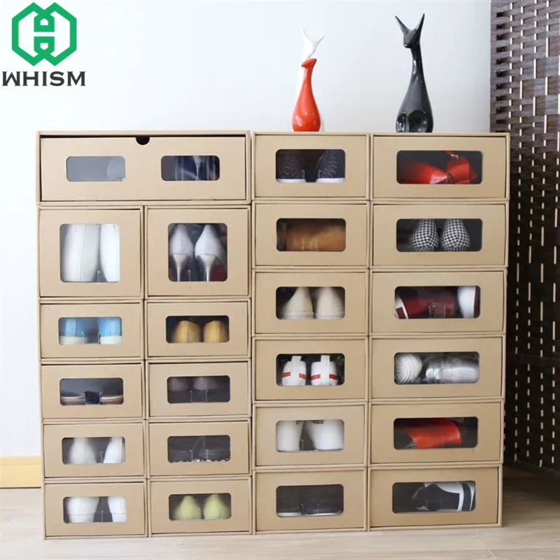 WHISM DIY كرافت ورقة الأحذية مربع مستطيل أحذية المنظم حامل مجوهرات أشتات صناديق تخزين الحاويات المنزل درج علب الأحذية WHISM DIY كرافت ورقة الأحذية مربع مستطيل أحذية المنظم حامل مجوهرات أشتات صناديق تخزين الحاويات المنزل درج علب الأحذية