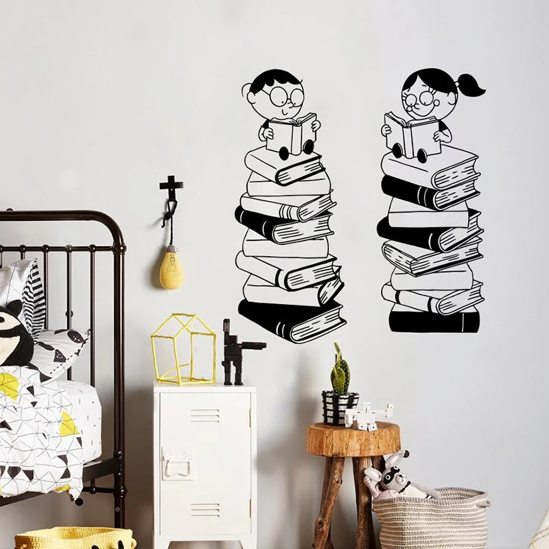 Мальчик/девочка/детские книги рисунок-Наклейка на стену виниловый арт-дом Декор для детской комнаты украшение стены стикер s для детской комнаты B230