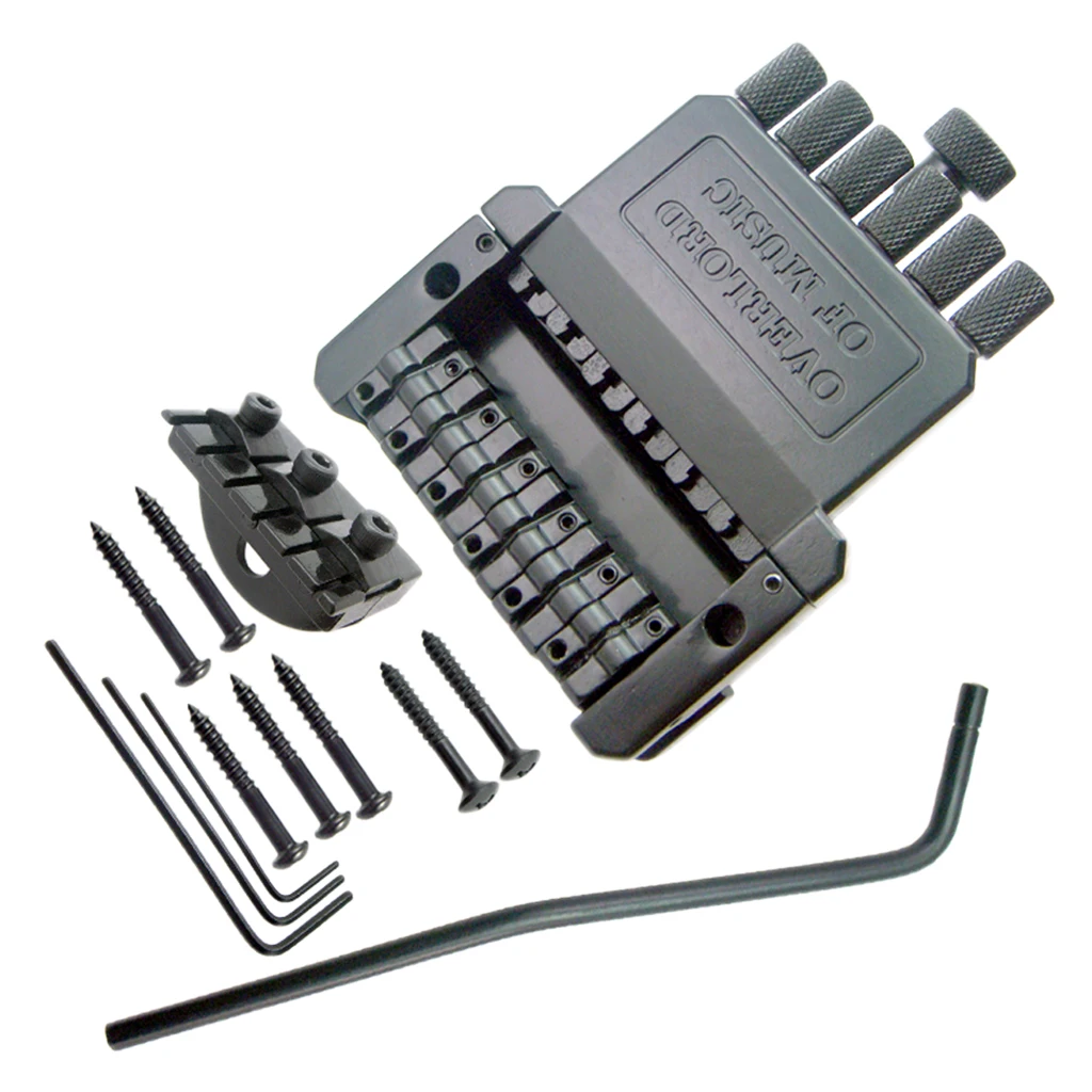 1 Set 6 String Saddle Headless Guitar Bridge Tailpiece Black for Electric Guitar Parts Replacement