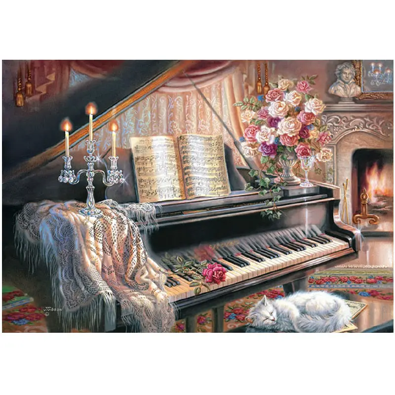 

Needlework Piano Diamond Painting Decorative Rhinestone 5d Diy Mosaic Diamond Embroidery Sets Square Drill Romantic Candle