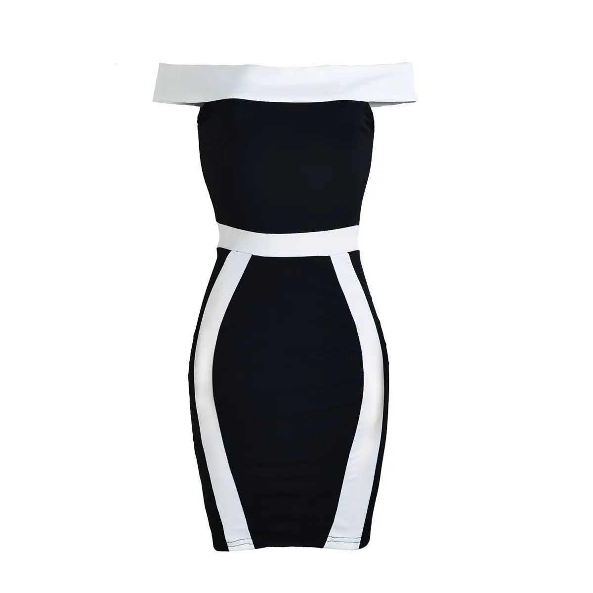 Chic Off Shoulder Striped Bodycon Dress - Side View