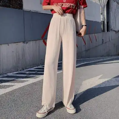 DASSWEI Fashion Wide Leg Pants Women Casual Elastic High Waist loose Pants Summer Pleated Long Solid Pant Trousers Femme - Цвет: apricot(40-80kg)