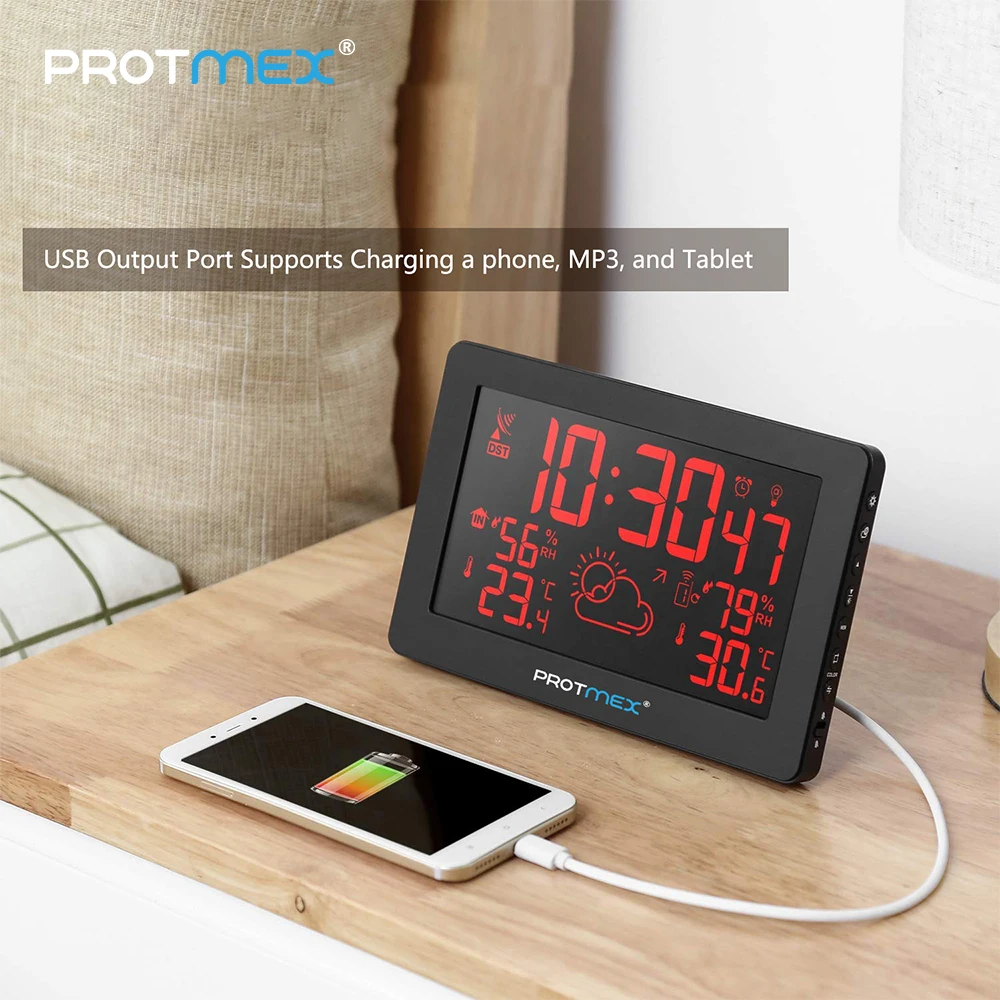 

Protmex PT3378A Wireless Weather Station Temperature Humidity Sensor Colorful LCD Display Weather Forecast RCC Clock In/outdoor