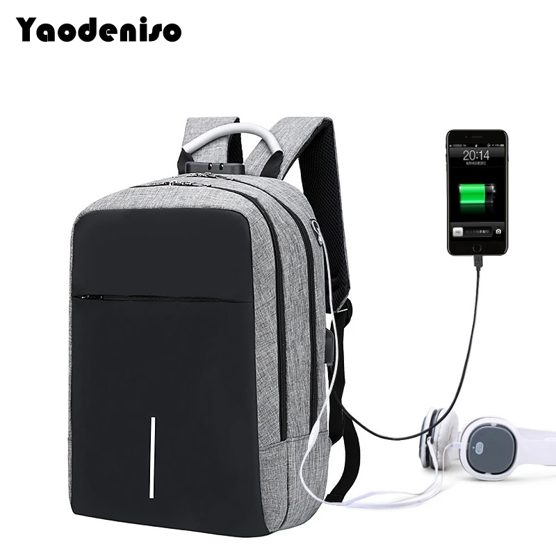 

Men design Anti-theft USB Charging Travel waterproof Backpack Women school bag Large 15.6" Laptop bag with Combination Lock