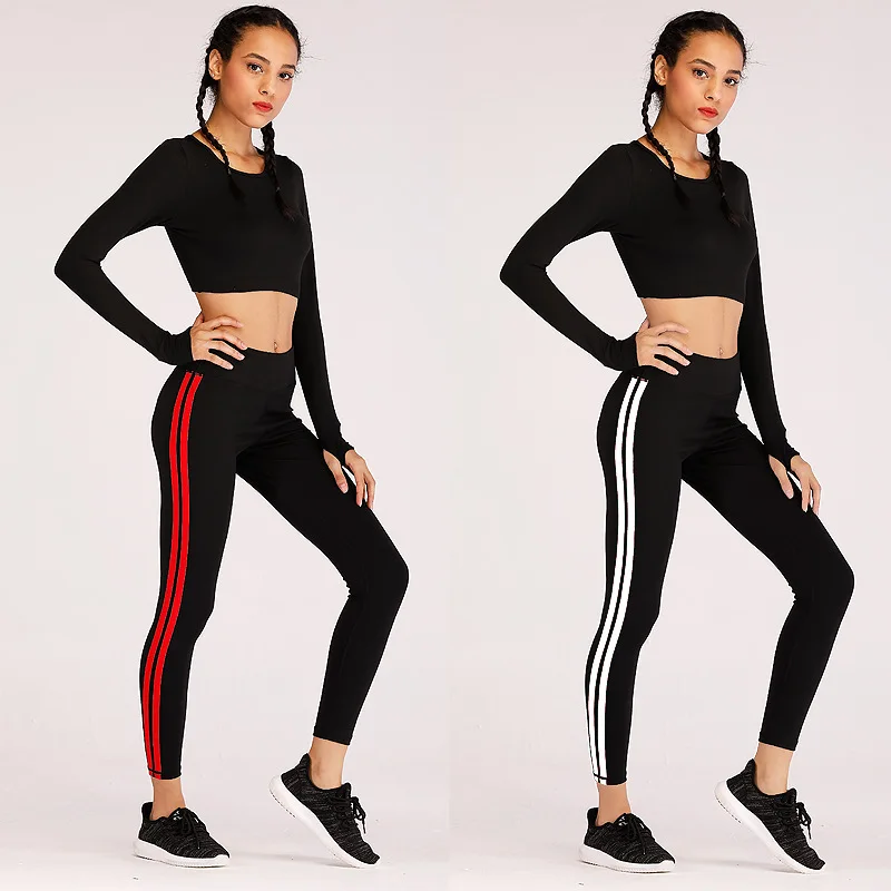 

OVESPORT 2019 Casual Women's Sets Striped Solid Slim Push Up High Waist 2 Piece Outfits for Women Polyester Full Sleeve Knitted