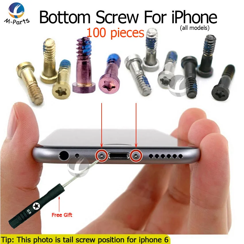 100 шт. нижний винт для Iphone 4 4s 5 5S iPhone 6 Plus S плюс 7 8 X 5C + Нескользящая Краски