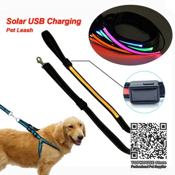 

Nylon LED Light Up Dog Leash Solar USB Charging Pet puppy Traction Leash Cat Drawing Small Lead