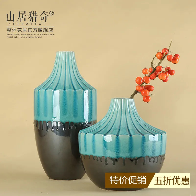 

Mediterranean ceramic creative Blue flowers vase home decor crafts room decoration figurines dining table vintage vase gifts