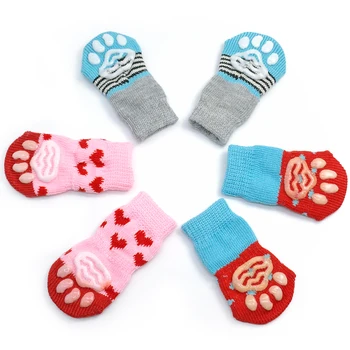 4pcs lot Dog Shoes Lovely Warm Dog Socks Anti slip Puppy Cat Knit Socks Cute