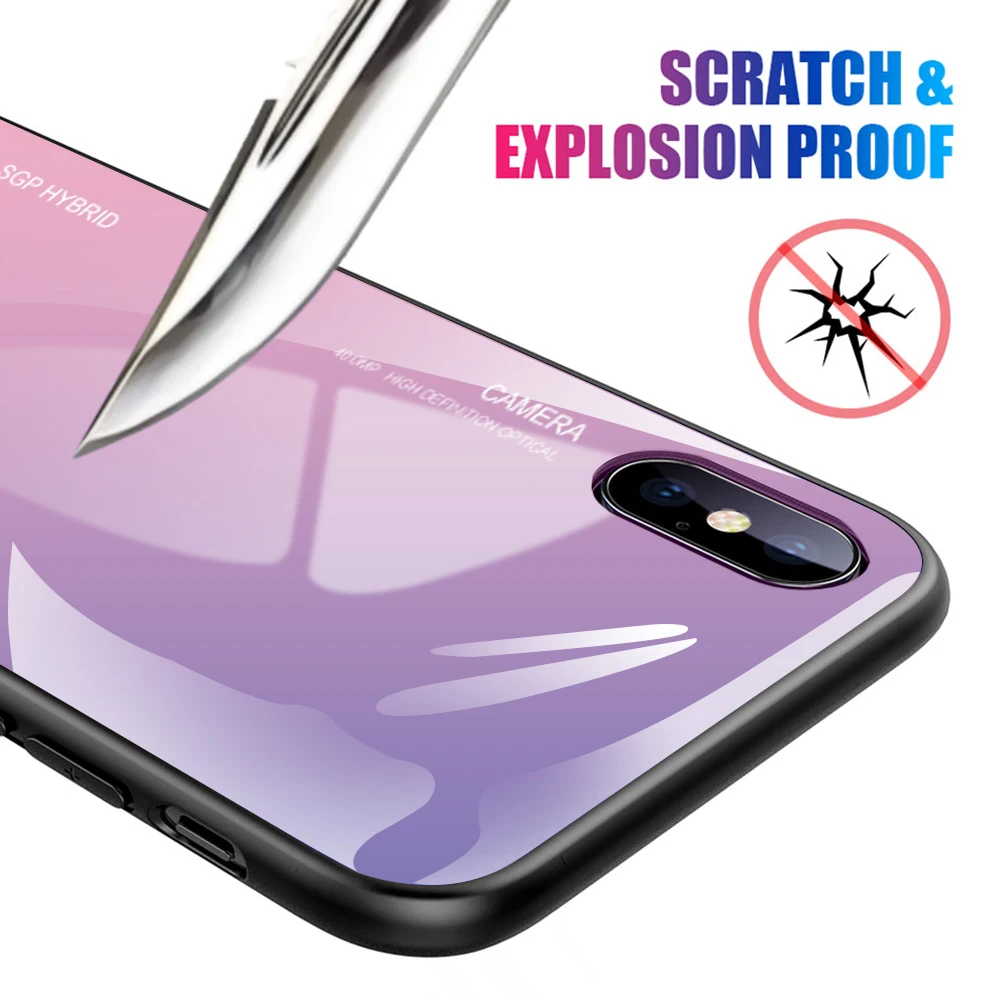 Чехол с градиентом для Redmi Note 7 задняя крышка из закаленного стекла силиконовый
