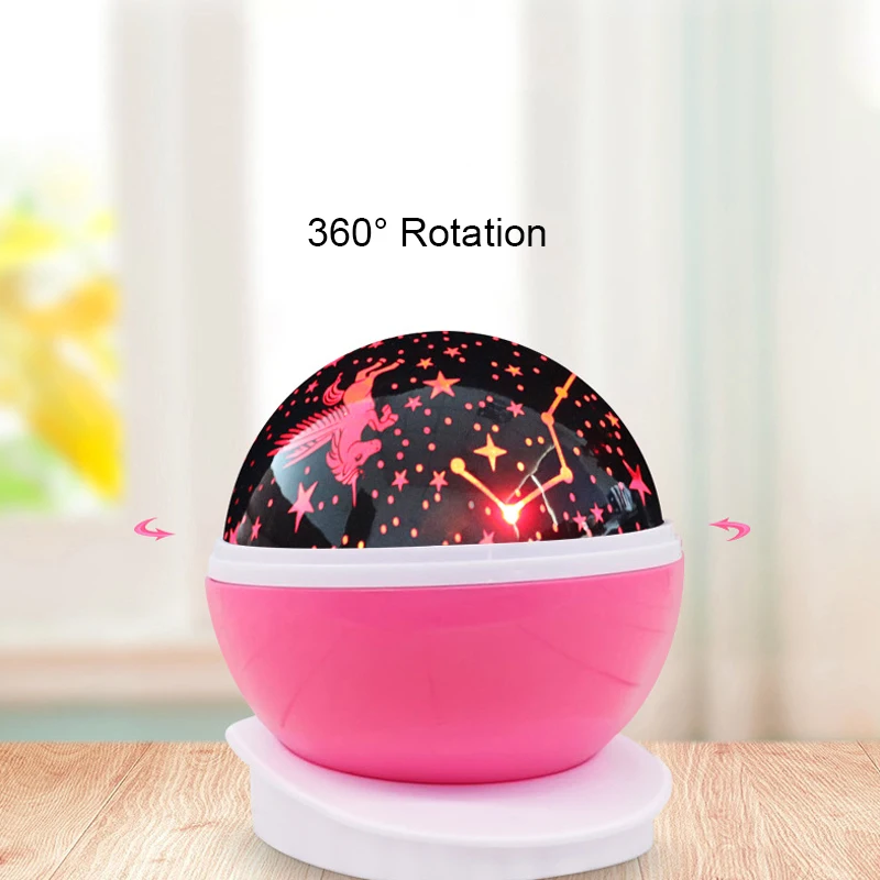 360 градусов вращающийся Единорог проекционной лампы звездное небо Луна красочные светильник питание через порт USB для детей подарок номер ночной Светильник Инж