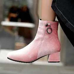 Kjstyrka/роскошная дизайнерская обувь для женщин; цвет розовый, зеленый; женские ботинки на среднем каблуке; бархатные женские зимние