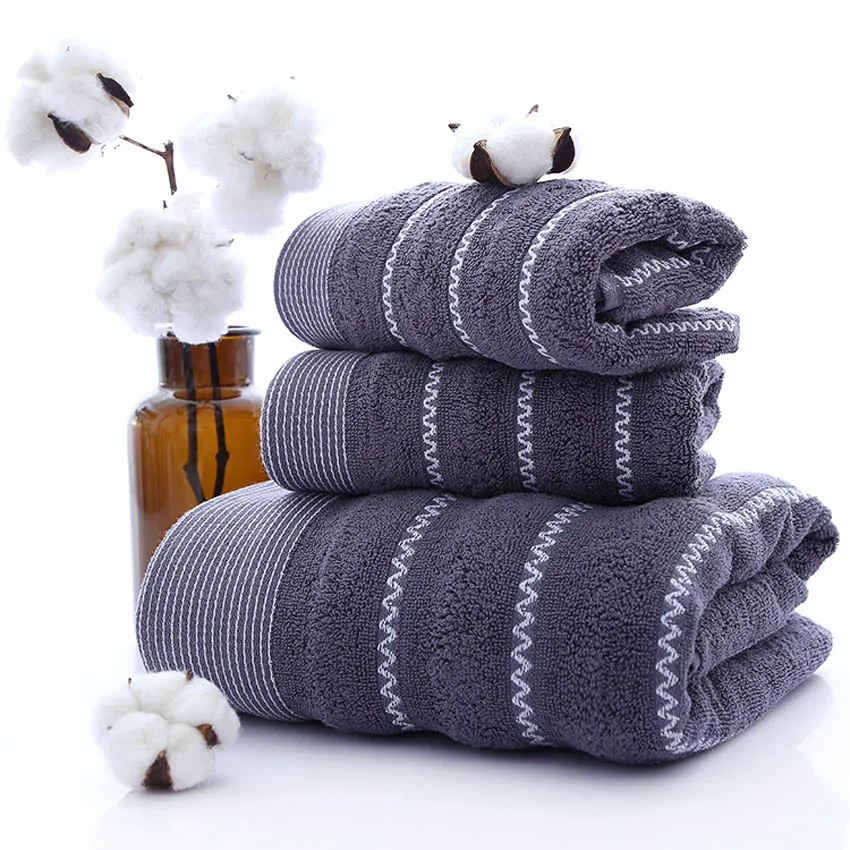 Billige Handtücher Set Gestreifte Weiche 100% Baumwolle Bad Starke Dusche Bad Home Spa Gesicht Handtuch für Erwachsene Toalla Serviette 3 teile satz handtuch