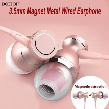 DOITOP Universal 3.5mm Wired Magnet Earphones Stereo Headsets with Mic Sport Earbuds Handsfree Earpiece for iPhone Samsung MP3