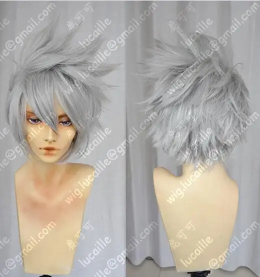 Wig Only Аниме Наруто Хатаке Какаши Короткие слоистые серебристо-серые термостойкие волосы косплей костюм парик+ повязка на голову+ маска - Цвет: Wig Only