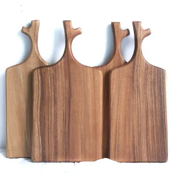 

Super new product Acacia tree fork plate whole wood creative cutting board cut fruit breadbelt handle plate