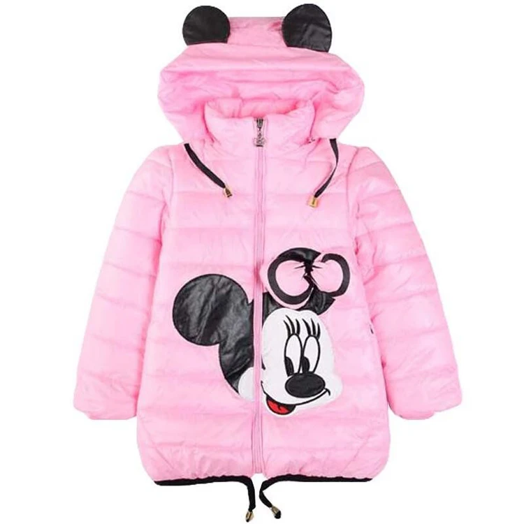 Зимняя куртка для девочек с рисунком Минни; пальто для девочек; хлопковая стеганая одежда; теплые детские толстовки с капюшоном; большие размеры