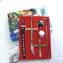 6 шт./компл. Аниме One Piece Зоро нож пряжка с ножнами меч оружие брелок ожерелье Брошь для рождественских игрушек