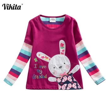 

VIKITA Brand Baby Girls Tops Children T shirts Long Sleeve 2018 Autumn Striped Kids Tees shirt Cartoon Rabbit t-Shirt for girls