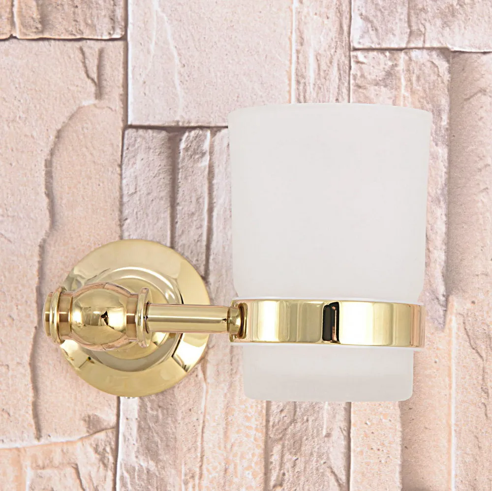 Золотой полированный золотой цвет латунный держатель стаканов для ванной комнаты с настенным креплением для стеклянного стакана aba309