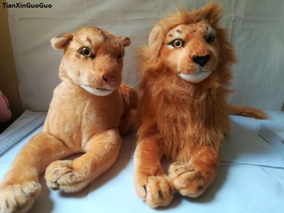 simulation lions plush toy prone male & female lion large 45cm soft throw pillow Christmas gift w0120