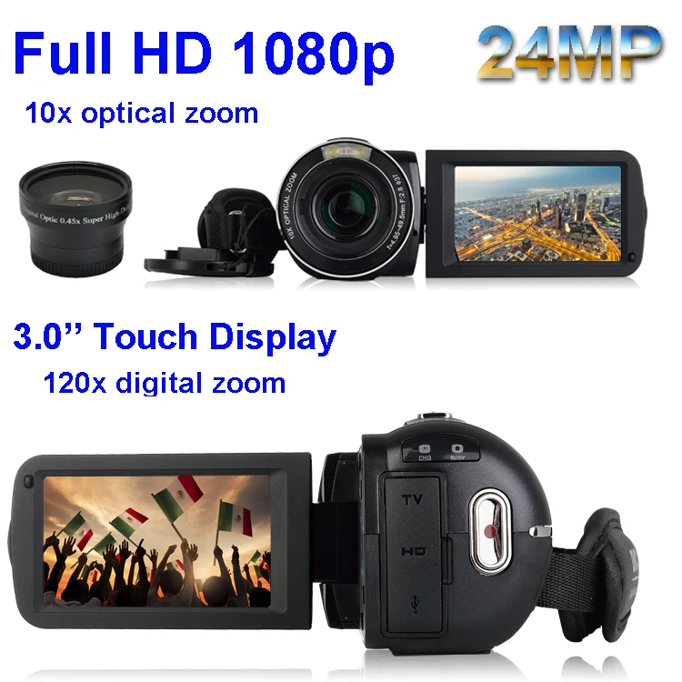 

120x digital zoom camcorder with 3.0'' TFT touch display digital video camera,10 x optical zoom video camera free shipping