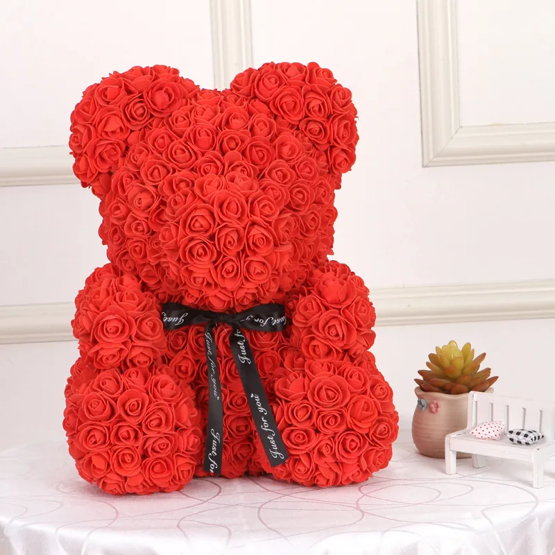 Подарок на день Святого Валентина, медведь из роз, Большой плюшевый медведь, мыло, цветок, роза, медведь, пластиковая коробка, рождественский подарок, медведь из розы, украшение - Цвет: Red 40cm