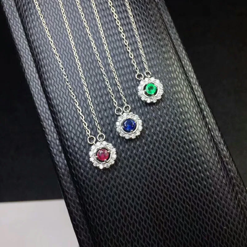 Qi Xuan_Fashion jewelry_colombia Green Stone Fashion Necklaces_S925 сплошная серебряная подвеска necklaces_прямая