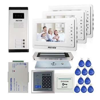 

FREE SHIPPING 7" Video Intercom Apartment Door Phone 3 White Monitors Outdoor Camera for 3 Family Magnetic Lock RFID Access Kit