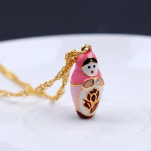 Esmalte russo bonecas colar rosa matryoshka clássico link correntes boneca gargantilha pingente colares para mulheres jóias presente da menina