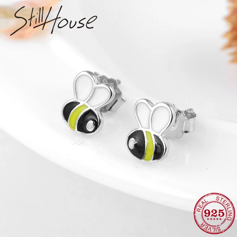 

Flying bee Colorful Enamel Authentic 925 Sterling Silver Earings for fashion Women Children Girl Lovely Stud Earrings jewelry