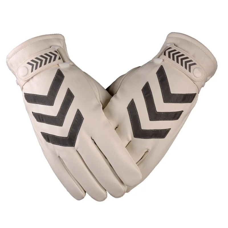 

Leather Gloves Full Finger Mens Motorcycle Driving Touch Screen With Reflective