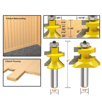 

DRELD 2pcs 1/2inch Shank V Groove Matched Tongue Router Bit Woodworking Milling Cutter Carpenter Wood Tool fresa para madeira