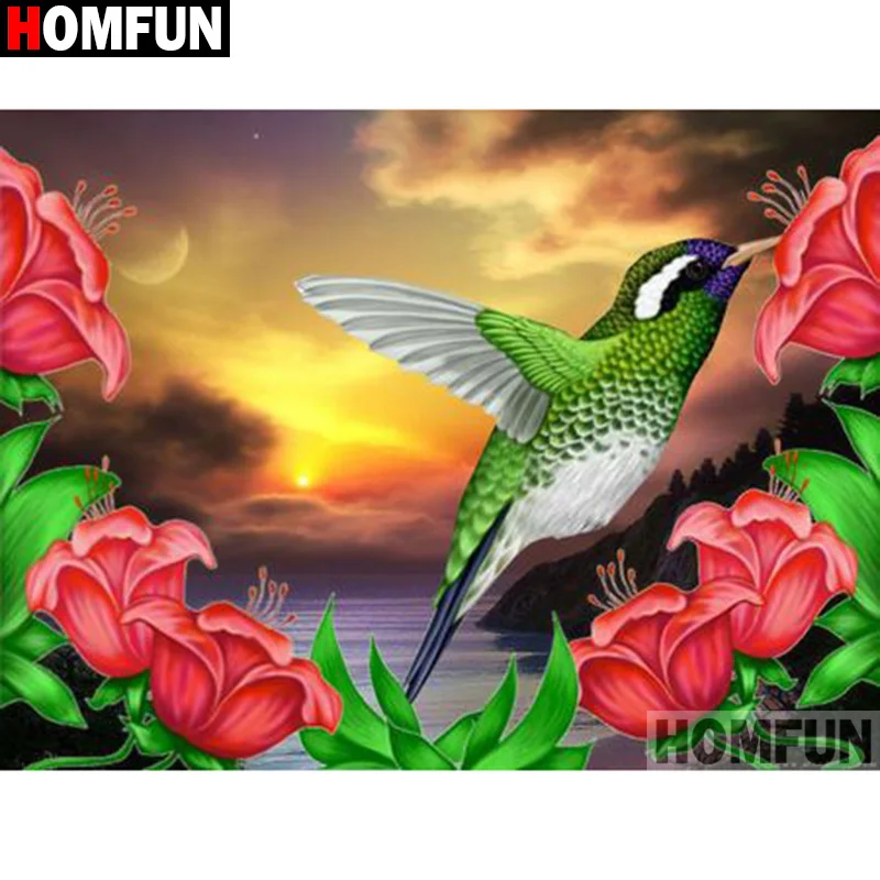 Алмазная 5D картина HOMFUN Птицы и цветы вышивка крестиком полная выкладка