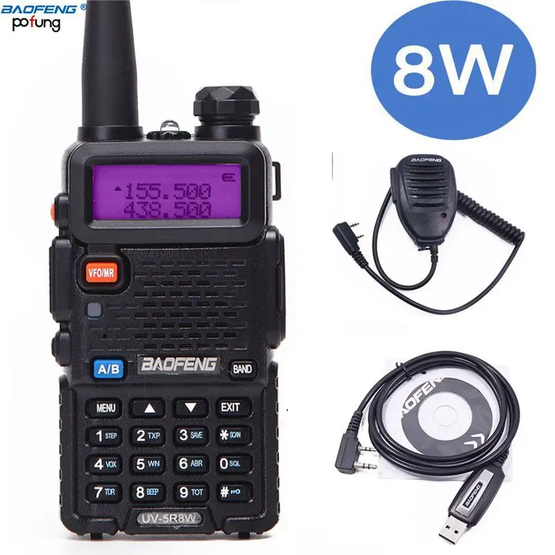 

Baofeng UV-5R 8W High Power 8 Watts powerful Walkie Talkie 1800mAh 10 km VHF/UHF Band Two Way Radio uv5r+USB Cable+Speaker Mic