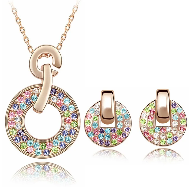 Multicolored Austria Crystal Circle Earrings Necklace Jewelry Sets Multicolored Austria Crystal Circle Earrings Necklace Jewelry Sets Vintage Jewellery Accessories Chinese Products
